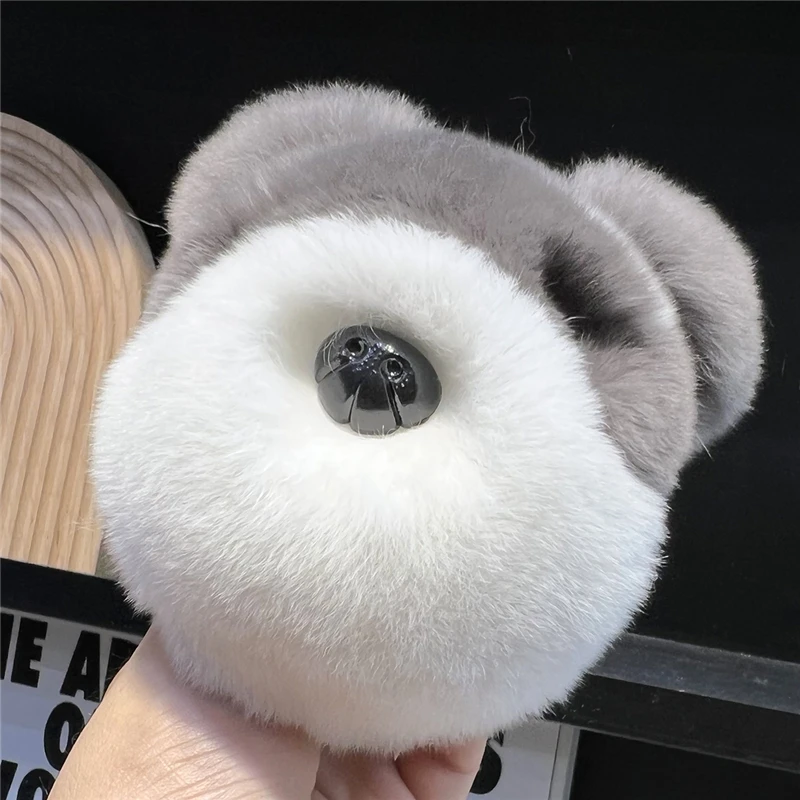 Cute Small Dog Real Rex Rabbit Fur Keychain Plush Ball Women Bag Pendant Car Keyring Jewelry Metal Ring Trinkets Kids Toy Gift
