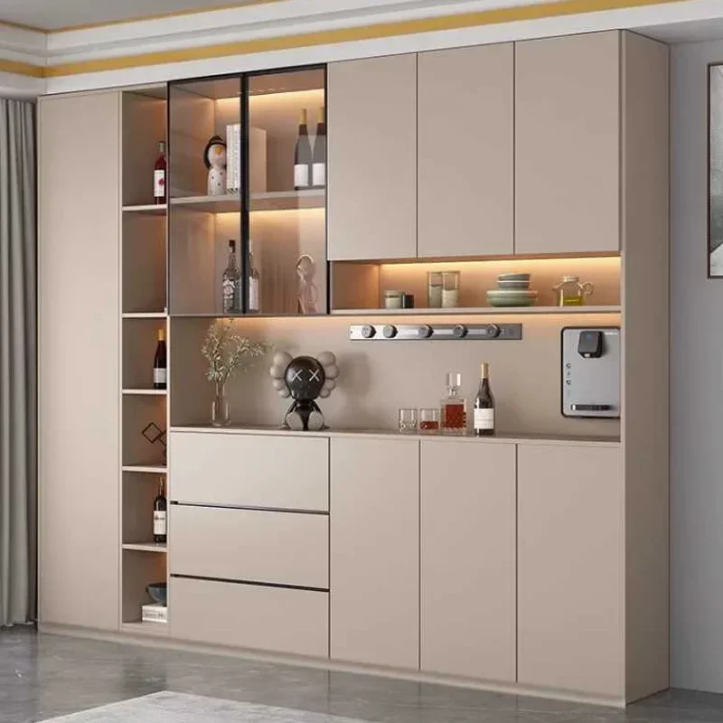 

Customizable Kitchen Cabinet Sideboards Tall Cabinet with Glass Doors and Drawer Wine