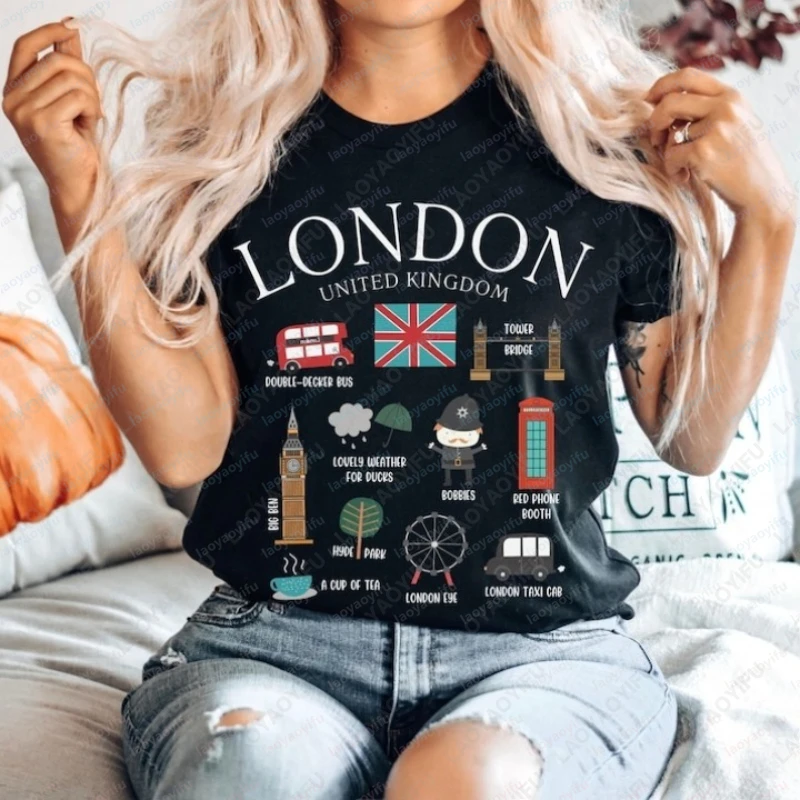 London-Shirt-England-Wahrzeichen-T-Shirt-Unisex-Hochwertige-Baumwolle-Kurzarm-Tees-Mode-Casual-Streetwear-Damen-Vintage-Tops