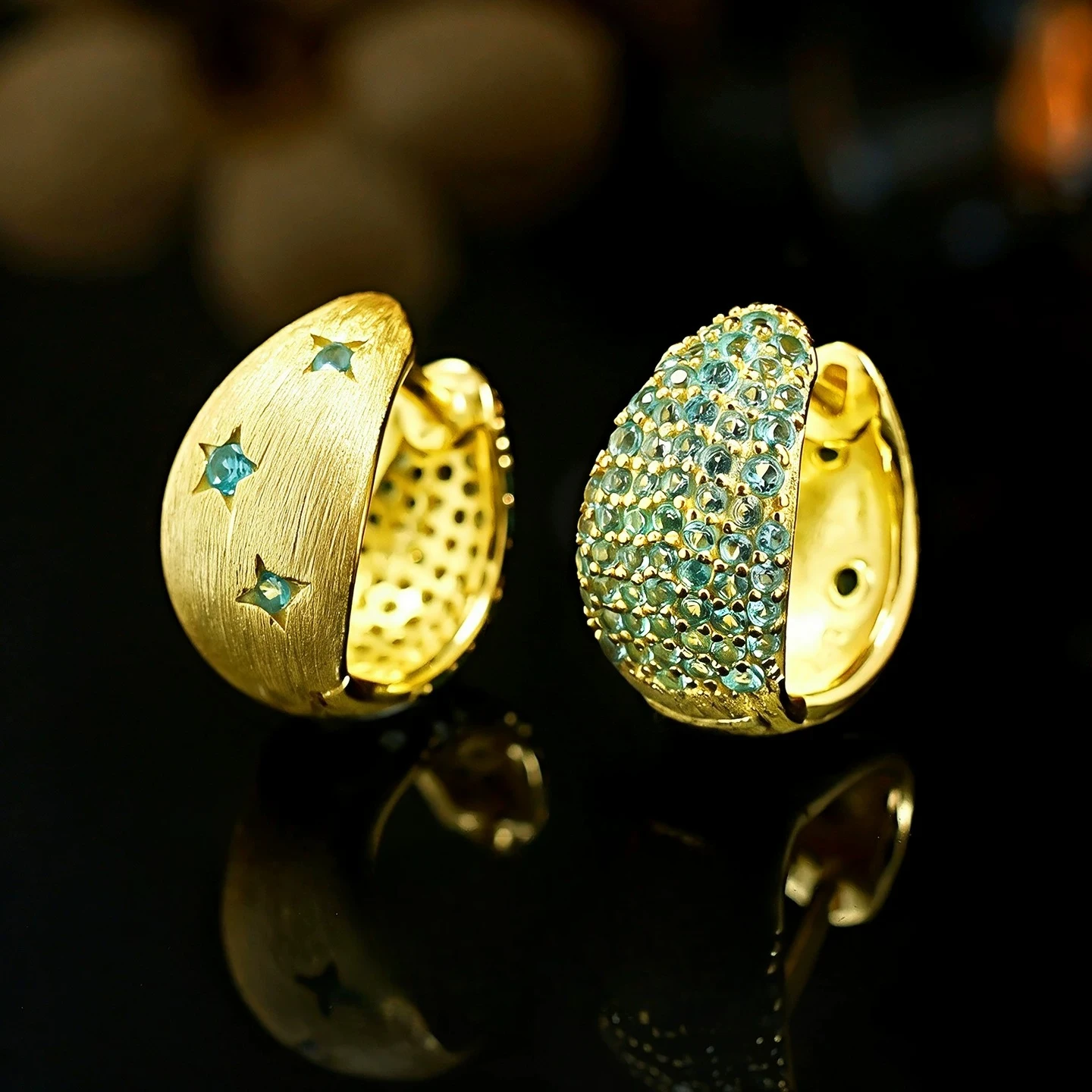 925 Sterling Silver Gold Plated Gradient Blue Pave Zircon Huggie Hoop Earrings Luxury Women Ear Buckle Jewelry