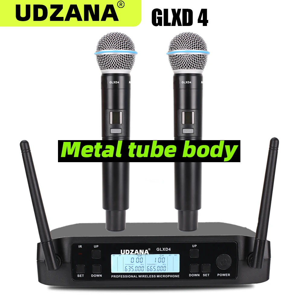 UDZANA GLXD4 600-699mhz Professional UHF  Wireless Microphone  System stage performances  Dynamic 2 Channel Handheld