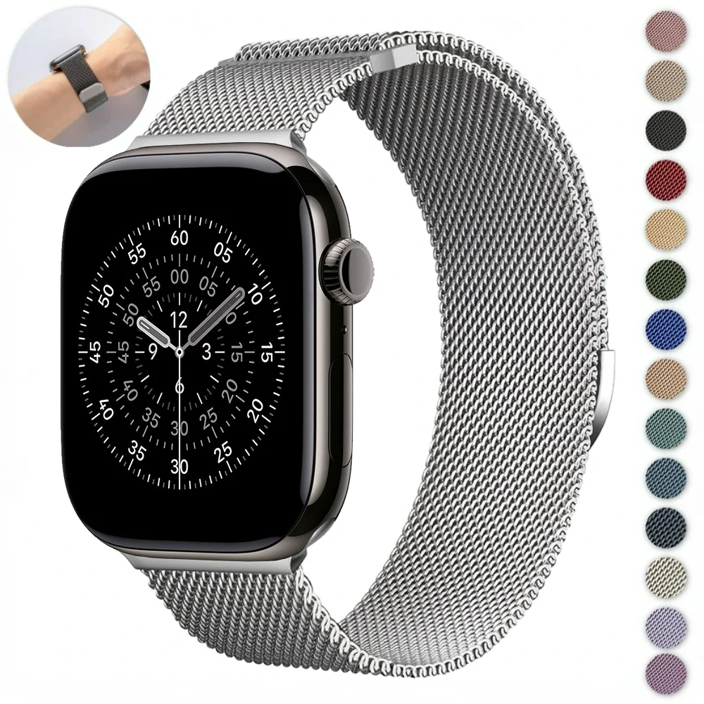 

Metal Magnetic Strap for Apple Watch Band 49mm 46mm 42mm 41/40/45/44mm Milanese Band iWatch 10/11 Ultra 3/2 9 8 7 6 4 SE/3 Band