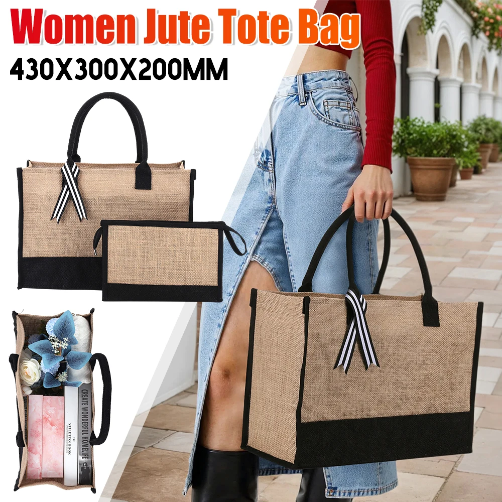 Reusable Jute Tote and Pouch Set for Women