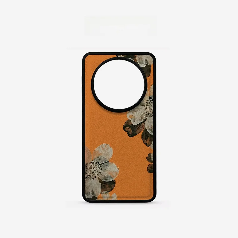 

Orange Floral Leather Pattern Mate60 pro Phone Case Women's Style Vintage Creative High Quality Protective C...