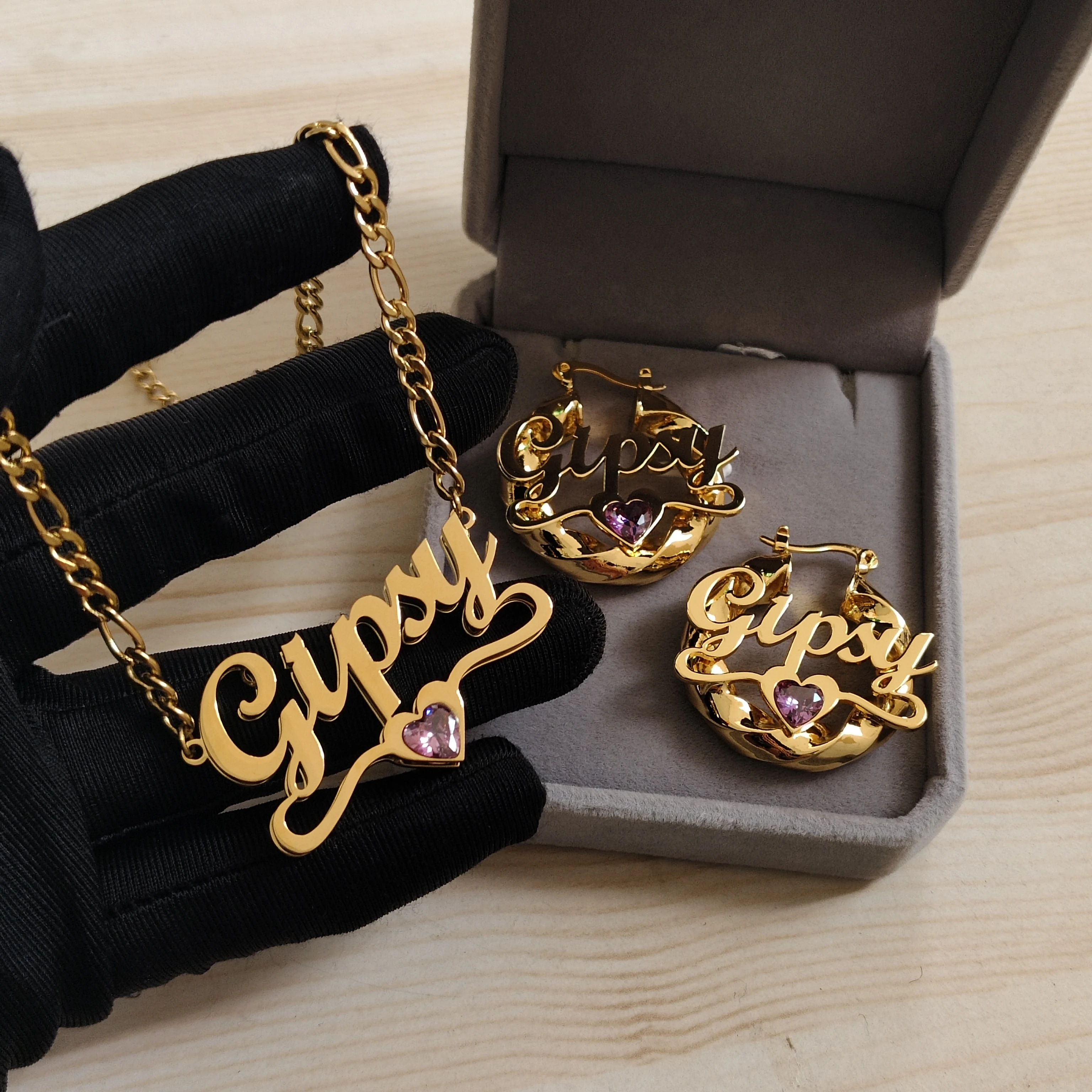 DHQH جديد بالجملة مخصص اسم عيد ميلاد حجر مجموعة شخصية ثلاثية الأبعاد قلادة أقراط هدية عيد ميلاد الشركة المصنعة المبيعات المباشرة #4