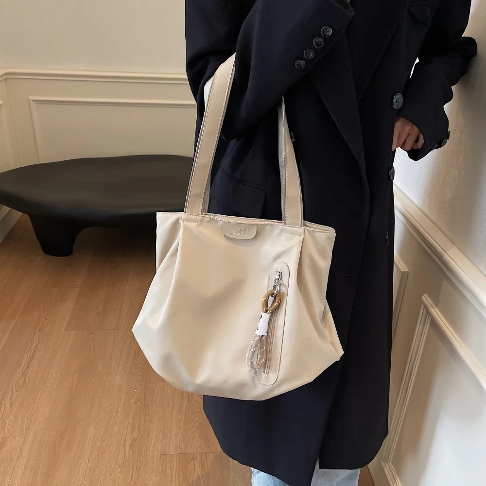 

Casual Portable Tote Bag Large Capacity Fashion Shoulder Bag Zipper Commute Pleated Handbag Streetwear