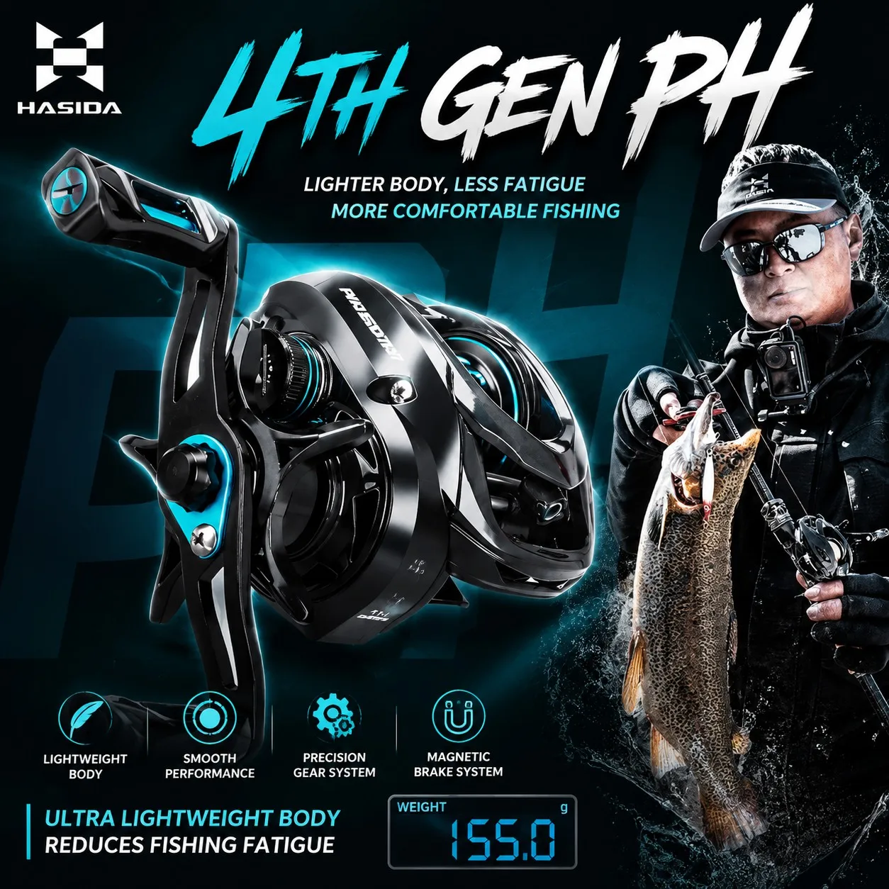 ハシダPHライト/スタンダードスプール 6KGドラグパワー 5+1BB 7.1:1ハイレシオ 155G軽量 20段階磁気ブレーキシステム フィッシングリール