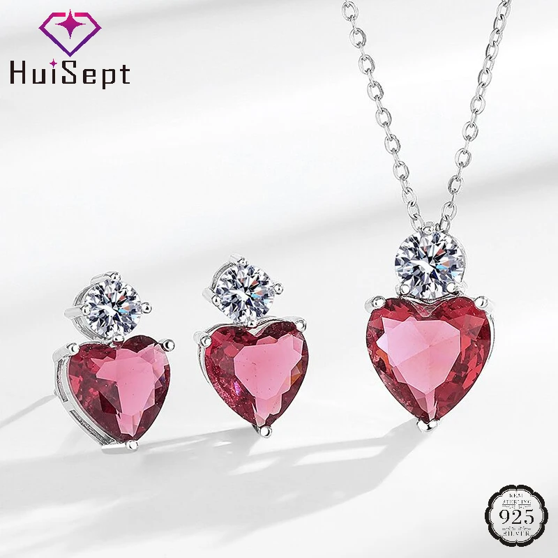 

HuiSept Trendy 925 Silver Jewelry Sets Pendant Necklace Stud Earrings with Zircon Ornaments for Women Wedding Promise Party Gift