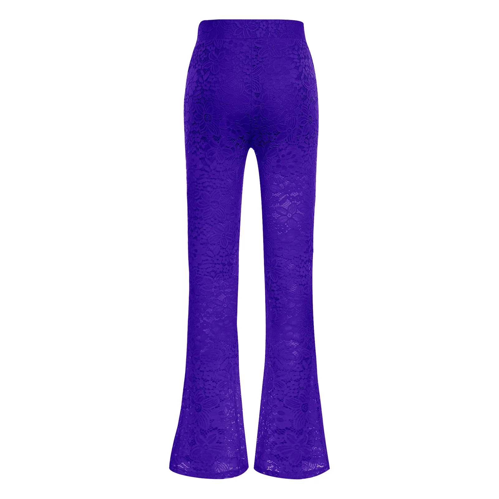 Womens Flares Broek Bloemen Kanten Broek Hoge Taille Zien Door Kant Wijde Pijpen Broek Uitlopende Lange Broek Mode Yoga Streetwear