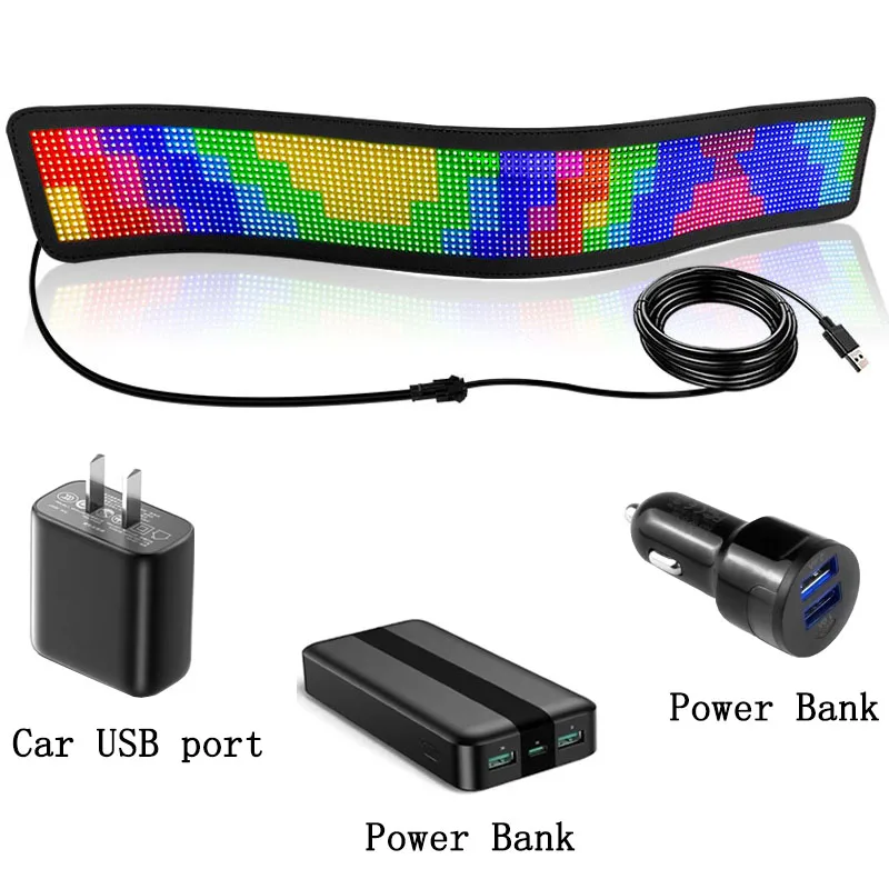 Panel Flexible LED USB para coche, letreros de luz RGB, Bluetooth, Control por aplicación, patrón de desplazamiento de texto, animación, pantalla LED programable