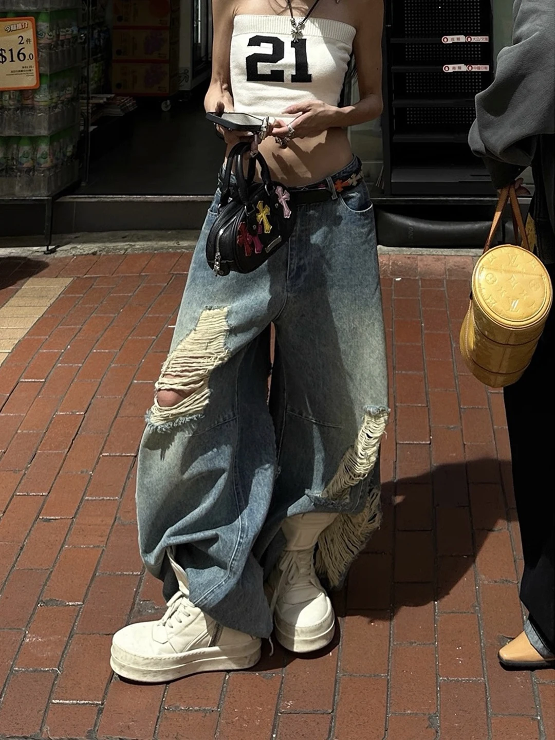 

Женские светло-голубые мешковатые рваные джинсы Y2k Harajuku, винтажные джинсовые брюки в стиле гранж, японский стиль 2000-х годов, джинсы в стиле хип-хоп, брюки, одежда