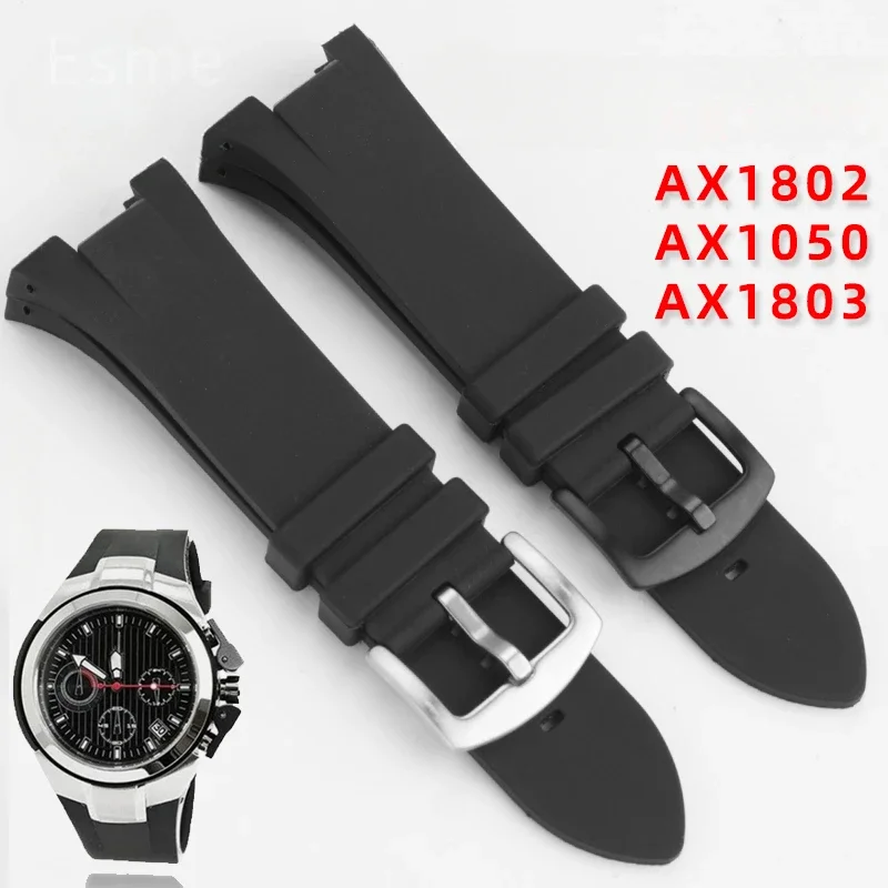 High-quality Silicone Watchbands for Armani Ax1803 /1042/1050 - Soft Black Red Strap 31x14mm Men's Soft Watch Strap