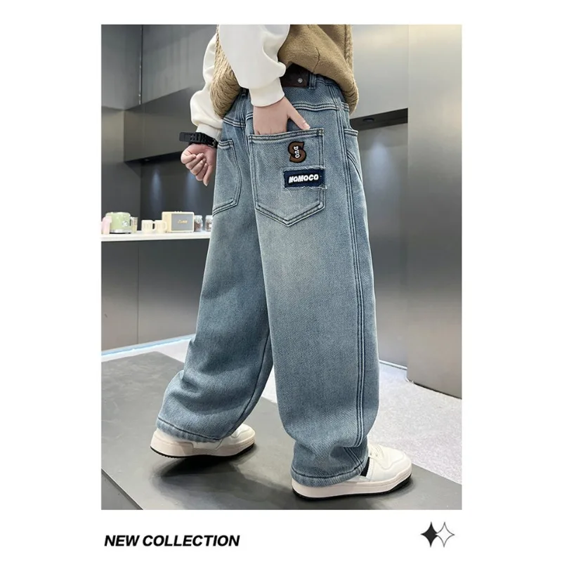 Herbst Kinder Jungen Jeans UNITIM Vielseitige Taschen Junge Teenager Jungen Gerade Hosen Lose Elastische Taille 4-14 Jahre Jungen Freizeithose – Detail 15
