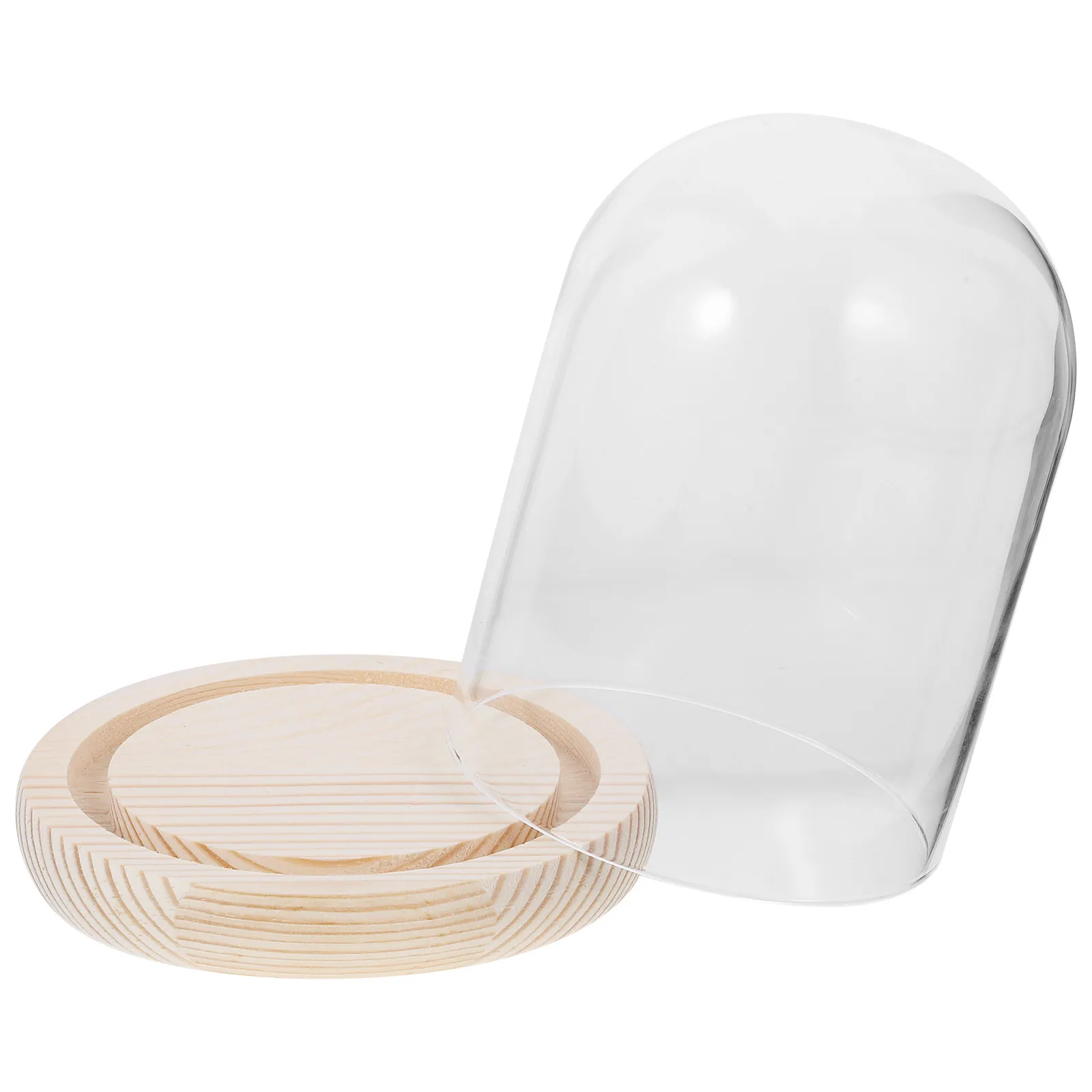 1Pcs Glass Dome Cake Cover Premium Borosilicate U Shape Wood Base 9x13cm Handmade Multifunctional Cake Glass Shade Jewelry Watch