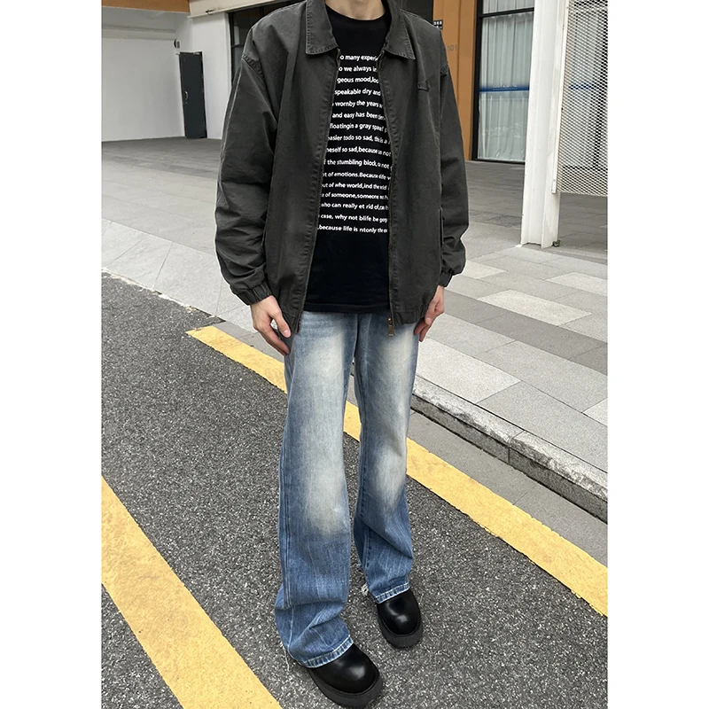 

Мужские джинсы в стиле ретро American Vibe, свободные, прямого кроя, с расклешением, молодежные, модные, из смесового хлопка и полиэстера, деним