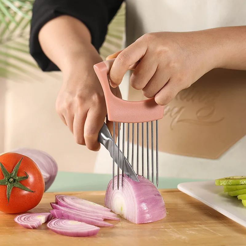 Stainless Steel Onion Slice Holder, Onion Holder For Slicing, Lemon Slicer Vegetable Cutter, Chopper Slicing Home Kitchen Tools