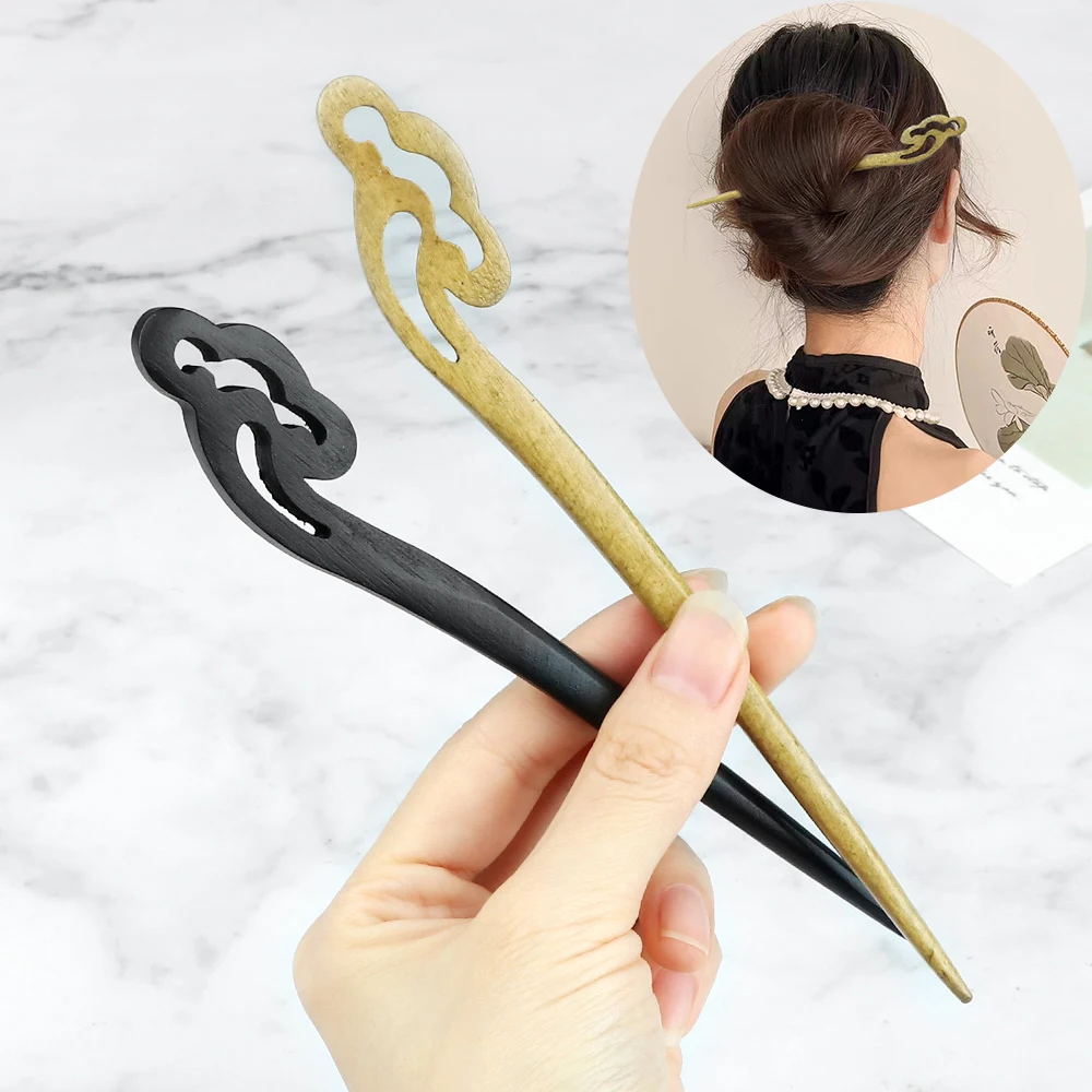 Chinese Ancient Wooden Hair Sticks High Quality Hanfu Dress Carved Wood Hairpin Women Simple Hair Fork Clip Hair Bun Accessories