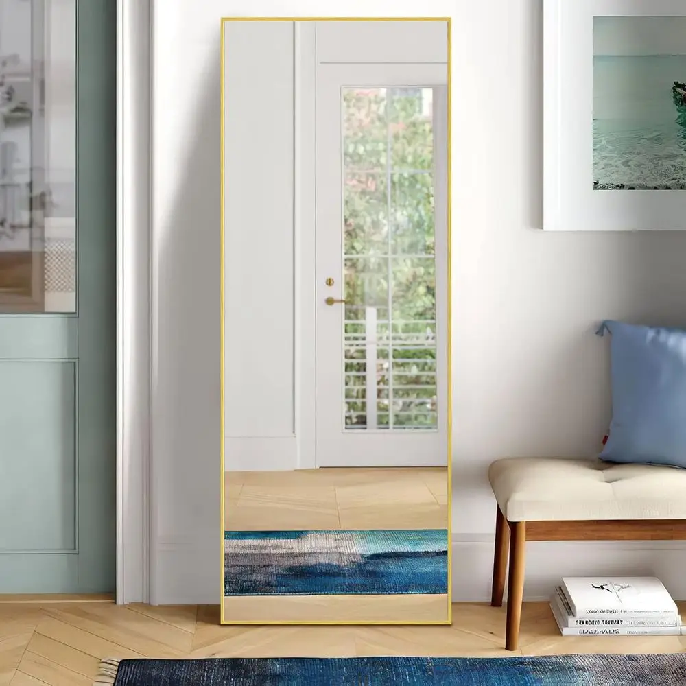 

Large 65x22 Floor or Wall-Mounted Mirror with Aluminum Alloy Frame in Dumb Gold Finish for Bedroom or Dressing Area