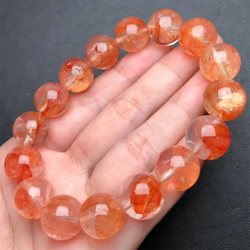 13MM Natural Red Fire Quartz Hematoid Bracelet Handmade Crystal Quartz Jewelry Stretch Bangle Children Birthday Gift 1pcs