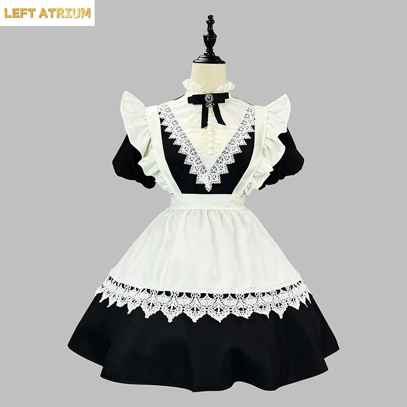 

S-5XL Gothic Black Short/Long Apron Dress Oversleeves Maid Outfit Nun Clothing Halloween Carnival Party Servant Cosplay Costume
