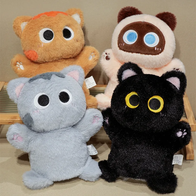 Cartone animato peluche gatto dagli occhi grandi burattino a mano giocattoli di peluche super morbido divertente gatto siamese bambola carino mano burattino da dito giocattoli educativi per bambini