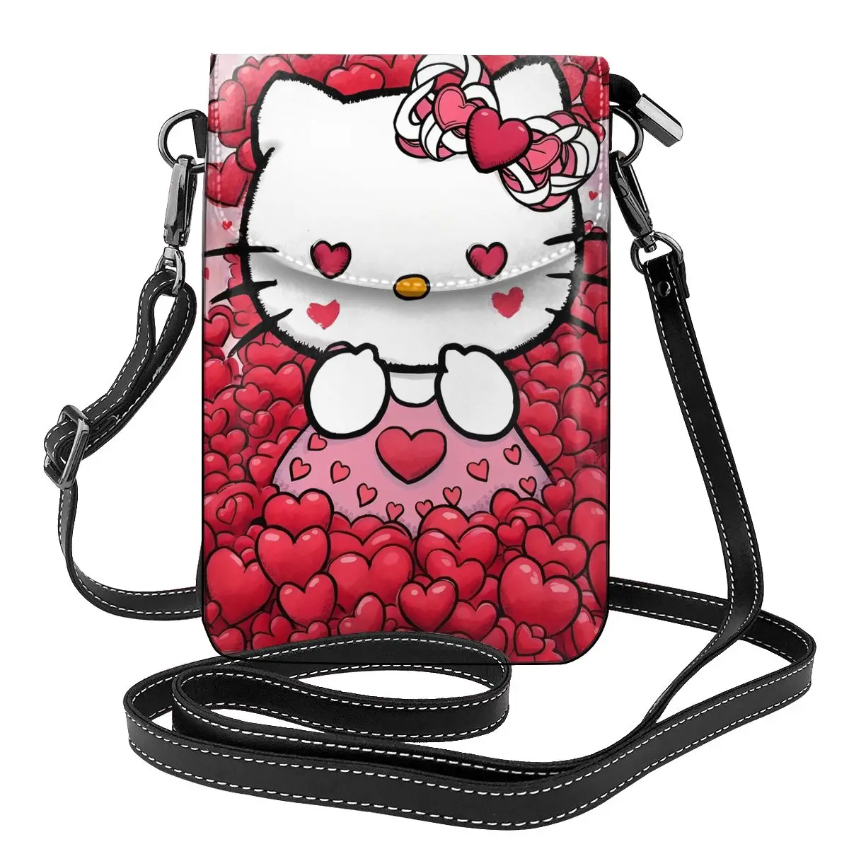 

Hello Kitty In The Red Heart Shoulder Bag Gifts Vintage Women Bags Leather Business Student Purse