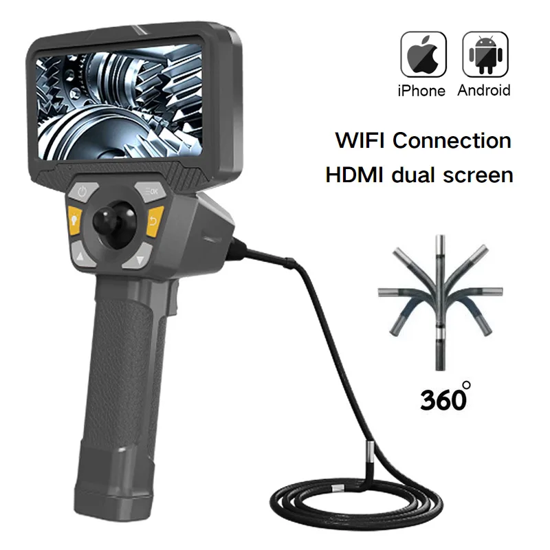 Portable WIFI Industrial Endoscope 5inch HD Monitor 2way 720° Rotation Automobile Maintenance Diagnostic Support Dual Screen