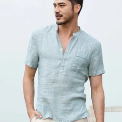 2026 New Summer Short Sleeve T Shirt Men Fashion V Neck Button Casual T-shirt Solid Color Breathable men's tshirt MY068