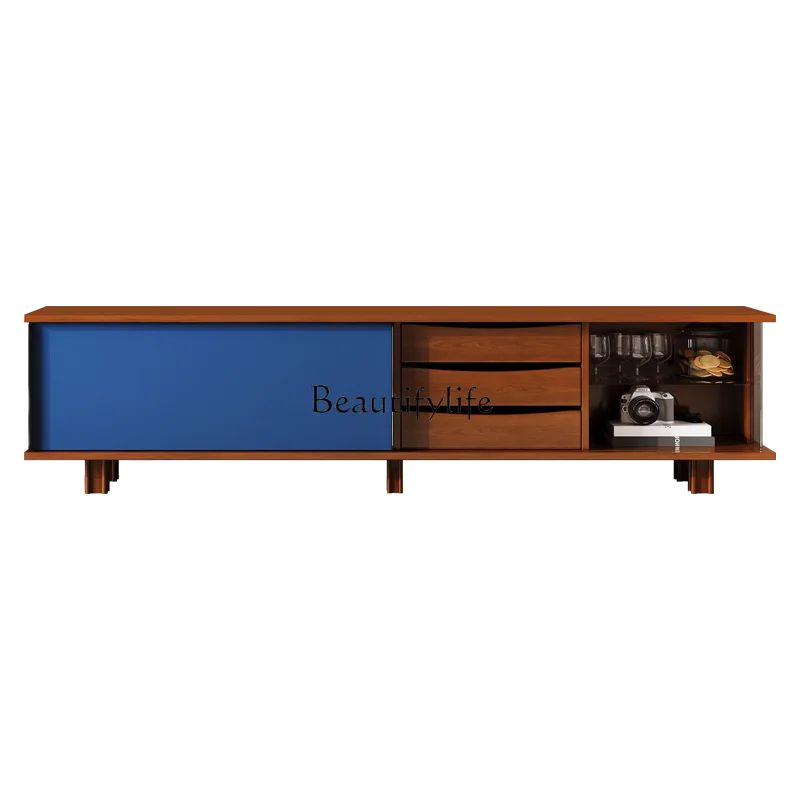 04Retro solid wood TV cabinet, antique locker, living room home audio-visual cabinet