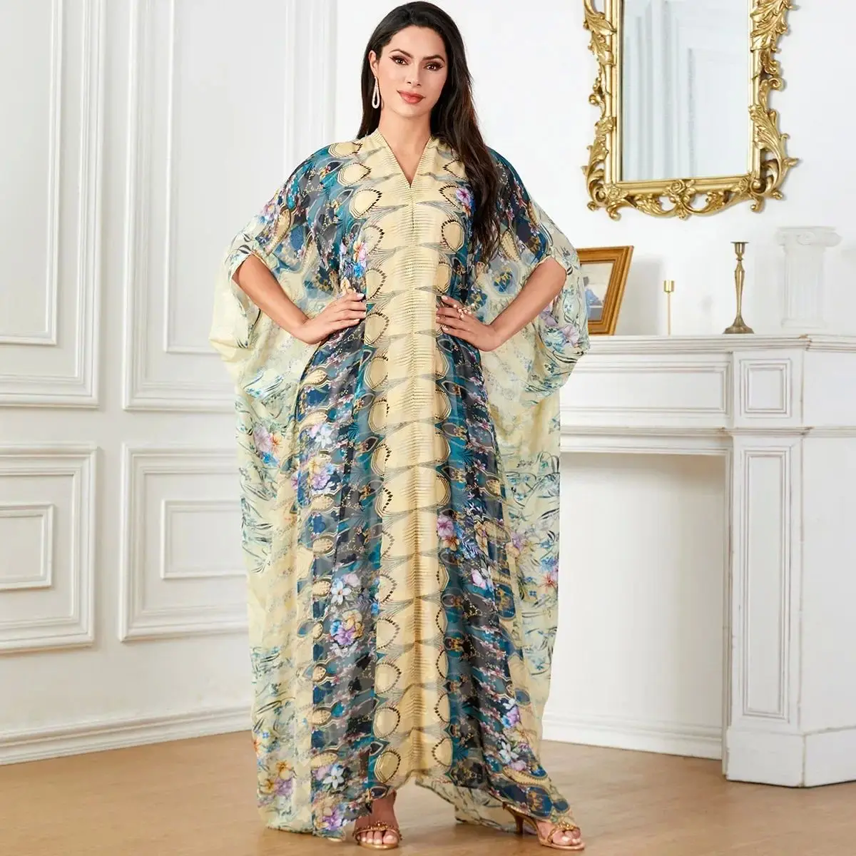 

Morocco Ktan Women Batwing SV Cleanfit Long Sve mid High Waist A-Line Dr Soft Silk Velvet Fabric Winter Collection