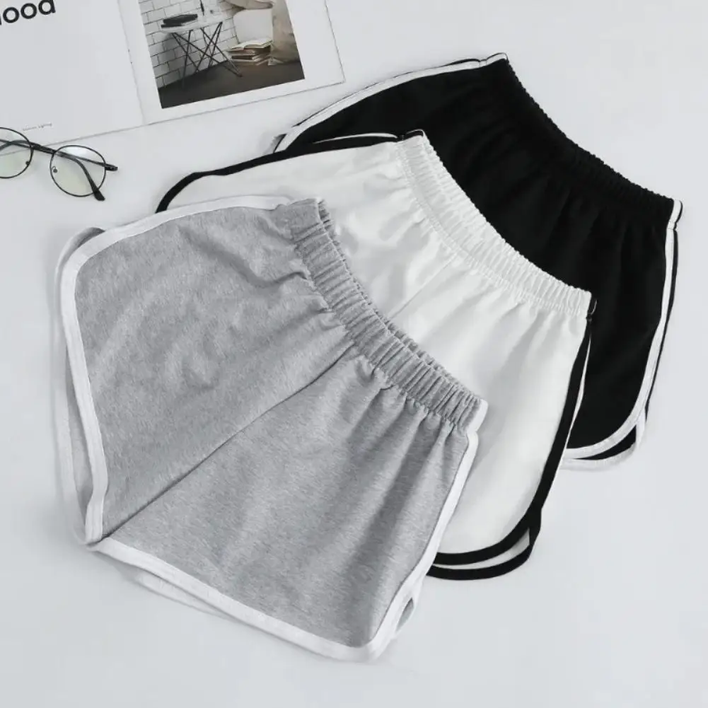 Shorts esportivos listrados para mulheres, curto de cintura alta para senhoras, simples calça de praia monocromática casual e emagrecedora, simples e solta