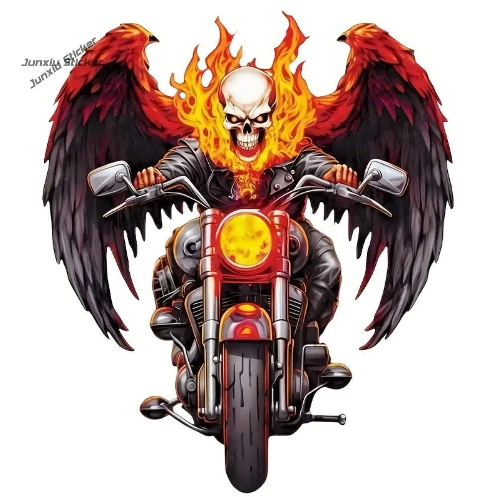 

Vinyl Decal for Motorcycle Enthusiasts - Flaming Skull with Wings Design, Ideal for Cars, SUVs, Trucks Laptops Windows and More