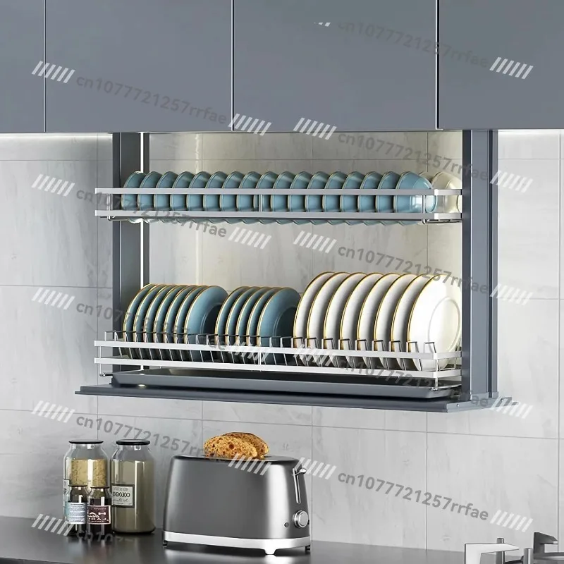 Touch Switch Electric Kitchen Rack Smart Dish Rack Electric Pull-Down Cabinet Storage Dish Rack