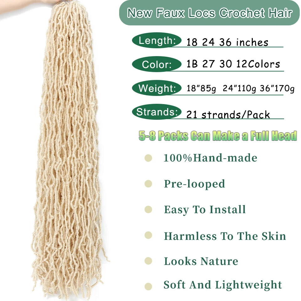 18 24 36 Inch Soft Locs Crochet Hair Pre Looped Synthetic New Goddess Faux Locs Crochet Braids Dreadlocs Hair For Black Women