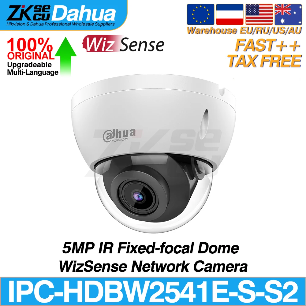 

Dahua Original IPC-HDBW2541E-S-S2 5MP IR Fixed-focal Dome WizSense Network POE IP Camera IR SD Slot Built-in MIC SMD Plus IK10