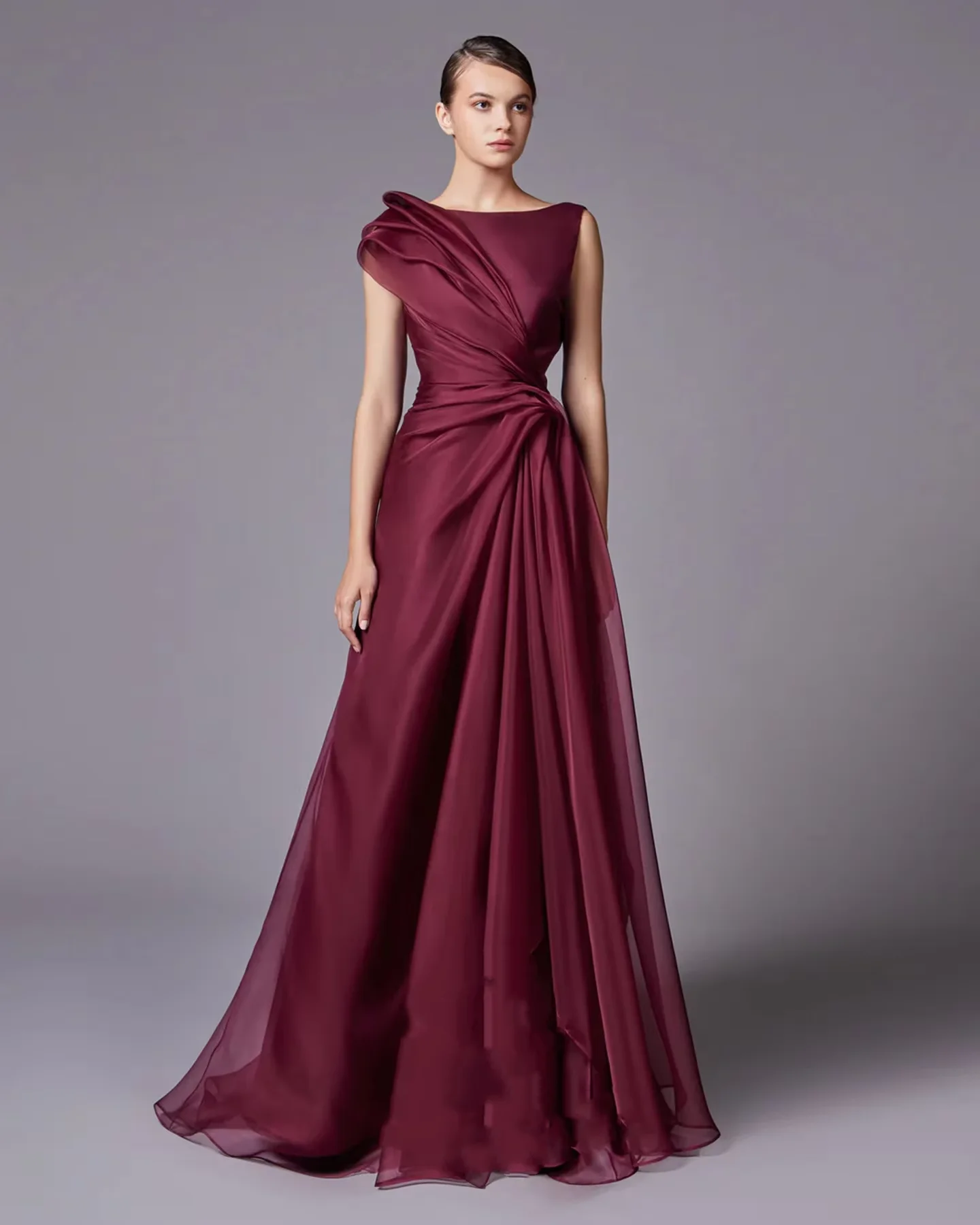 

Flora Dress Elegant Red Satin O-Neck A-line Frilly Customized Open Back 2025 Flared Formal Occasion Prom Dress Evening Gowns