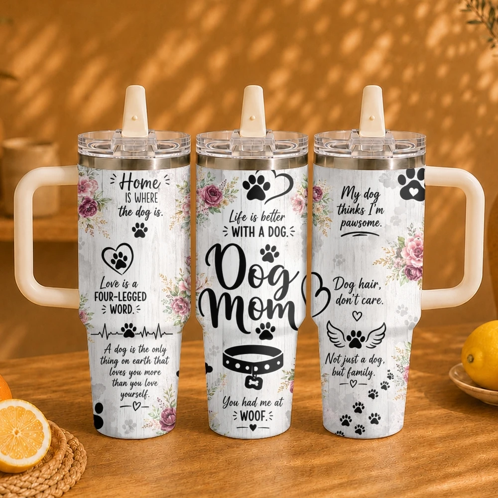 Dog footprint print Vacuum Flasks 40oz Vacuum Insulated Travel Mug - Stainless Steel Straw Cup Lid