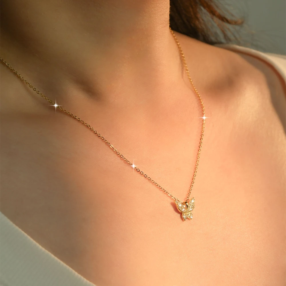 Anziw 1,5 mm D Farbe VVS1 Moissanit-Diamant-Halskette Damenschmuck 14K Gold gefüllte Schmetterlings-Charm-Halskette Feiner Schmuck Geschenk – Detail 8