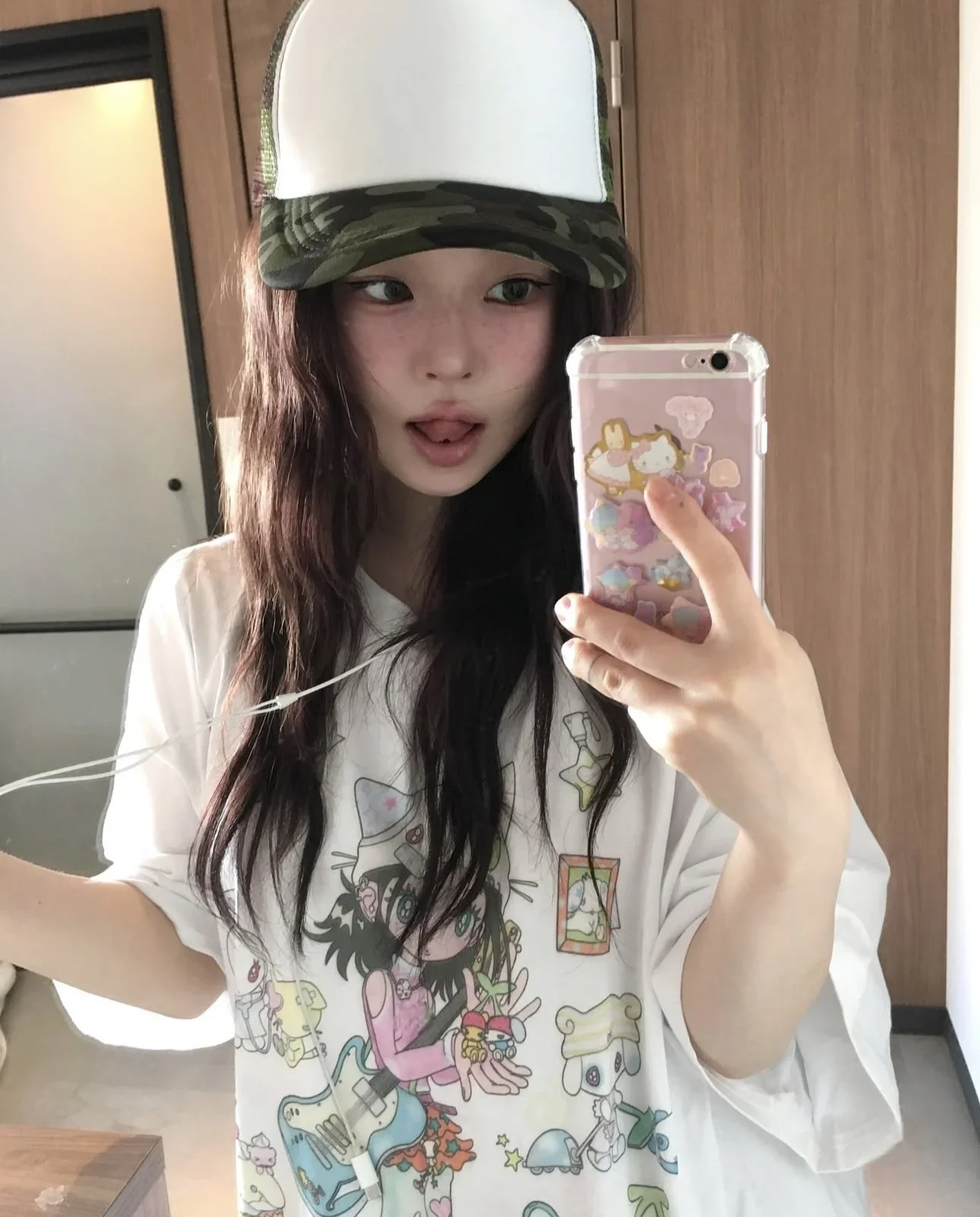 Fanhua Auntie Summer Girl Print T Shirt Women Casual Round Short Sleeve Cute Korean Sweet Loose Fit Casual Tops