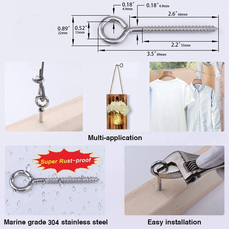 Gorąco! 30 paczek wkręty kształt oka ze stali nierdzewnej metalowy haczyk drewniane zaciski pierścieniowe do zaczepów wkręty samogwintujące M6
