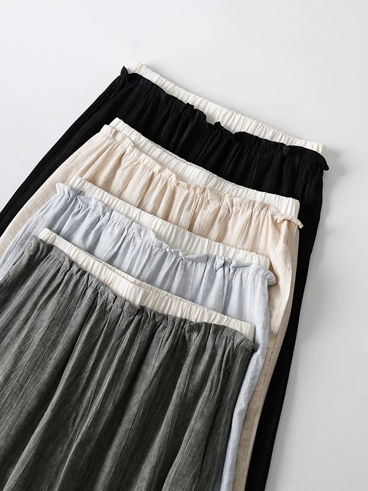 Femmes rides jambe large pantalons décontractés printemps été taille haute ample droite léger respirant pantalon