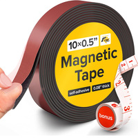Super Sticky Magnetic Tape (10 feet x 1/2 inch) - Stong Magnet Strip with Adhesive Backing for DIY & Crafts - Easy to Cut