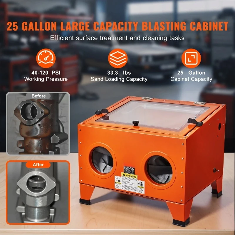 25/40/60Gallon Sandblasting Cabinet Portable Benchtop Sand Blaster with Blasting Gun Nozzles Paint Stain Rust Removal