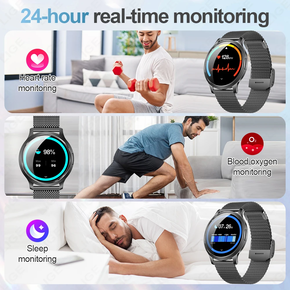 LIGE 2025, modische 1,32-Zoll-Smartwatch für Herren und Damen, AMOLED-Bildschirm, IP68, wasserdicht, Herzfrequenzmesser, Herren- und Damen-Smartwatch