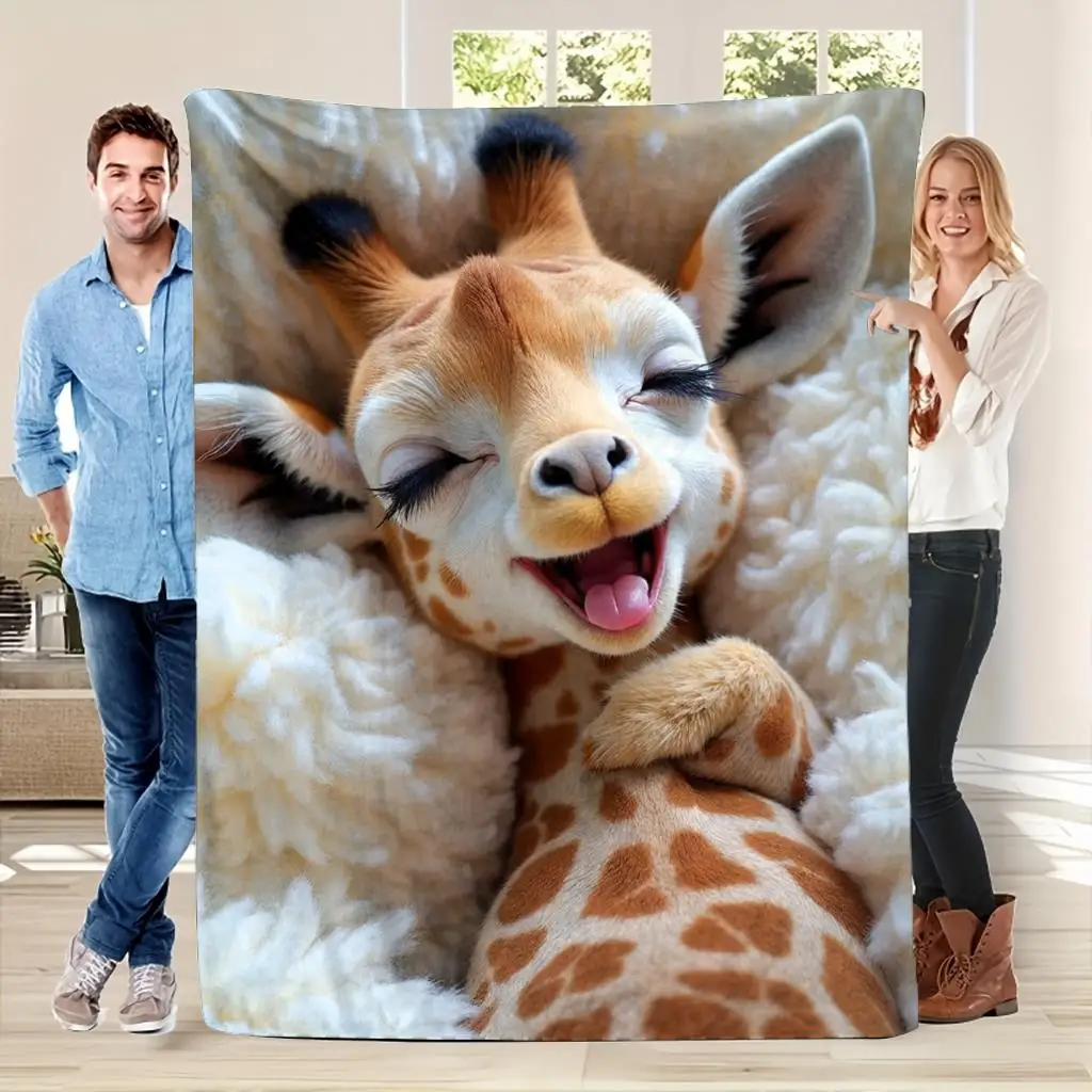 Cozy Blanket with Adorable Baby Giraffe Pattern | Soft Plush Texture, 280gsm, Polyester Material, Suitable for All Seasons, Idea