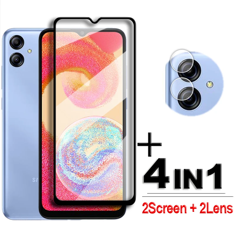 

4 в 1 для Samsung Galaxy A04E Стекло Samsung A04 закаленное стекло 2.5D полное покрытие защита экрана Galaxy A04E A04 Core пленка для объектива