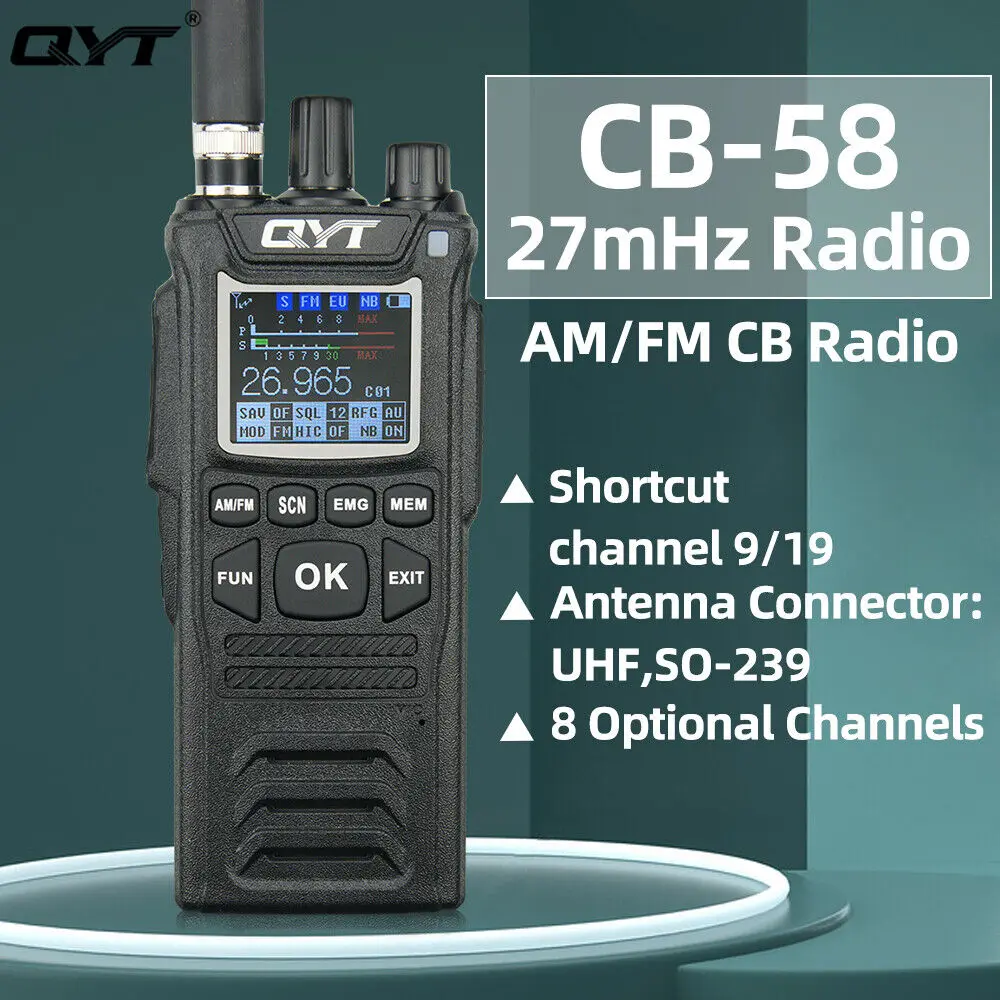 QYT CB-58 Walkie Talkie 27 MHz AM/FM Ricetrasmettitore radio portatile 4 W 4100 mAh