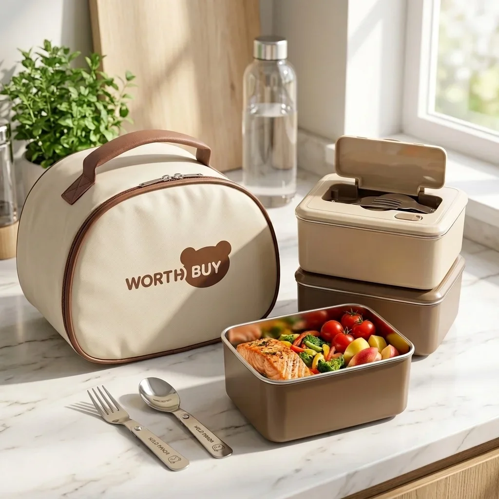 600ML Reusable Insulated Anti Scalding Kids Bento Box With Cutlery&Bag 304 Stainless Steel Lunch Box For Students Microwave Safe