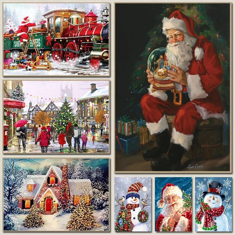 Funny Santa Claus and Snowman Canvas Painting HD Print Tradition Wall Art Poster Picture for Christmas Living Room Home Decor