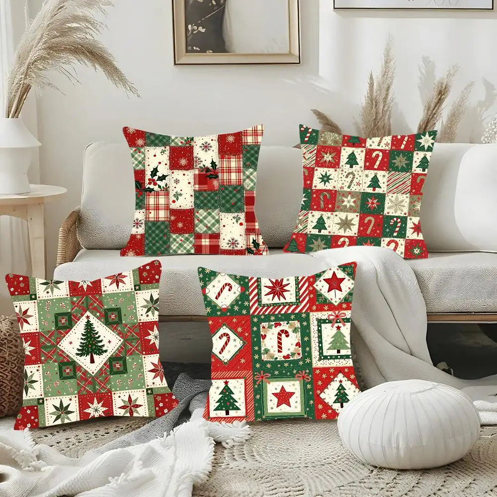 Christmas checkered pattern Cushion Cover Luxury Soft Plush Pillowcase Double Side Cushion Cover Cozy Home Decor Unique Gifts